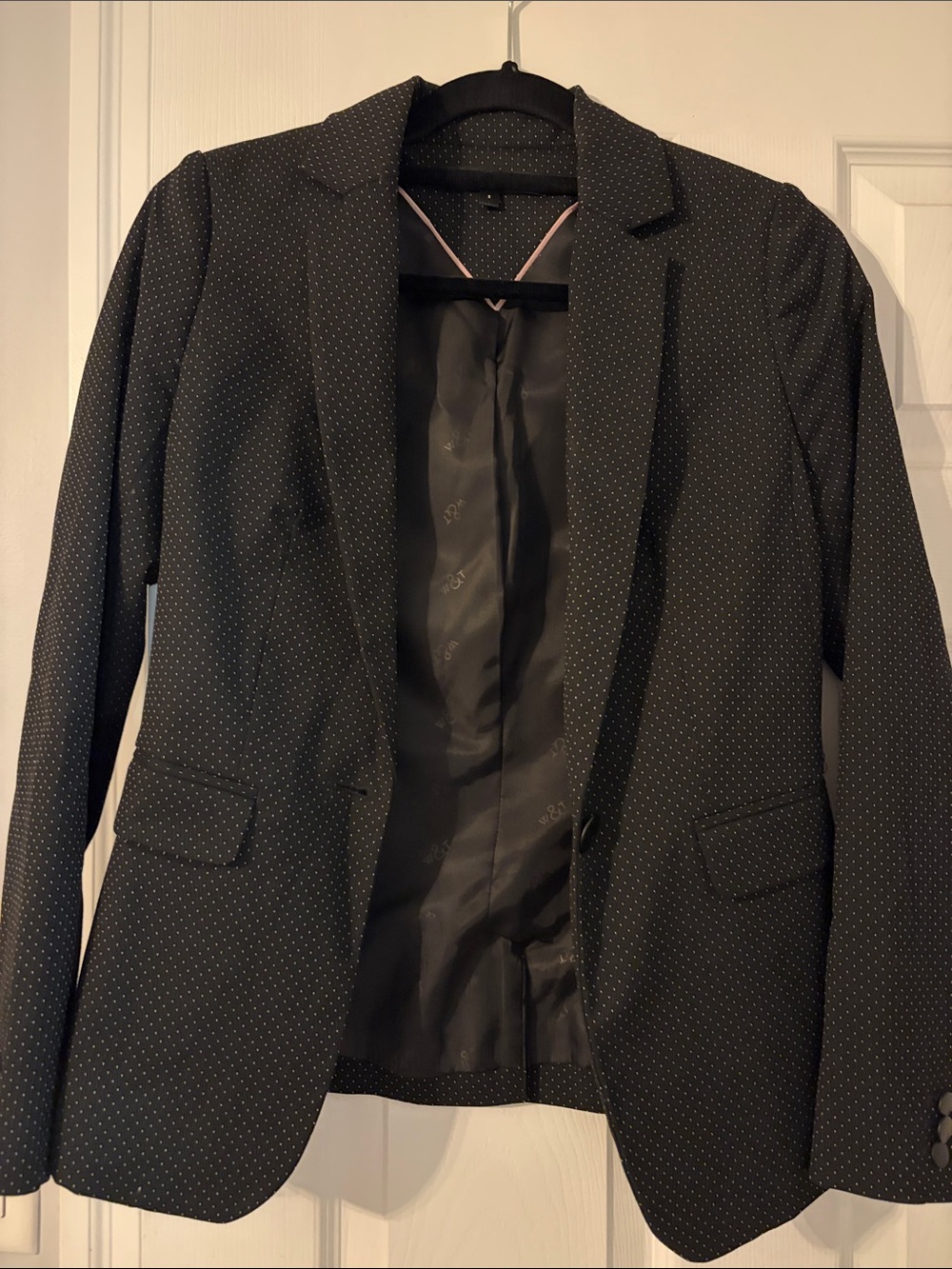 Tailored Black and Pale Pink Pin-Dot Blazer - Women's Suit Jacket